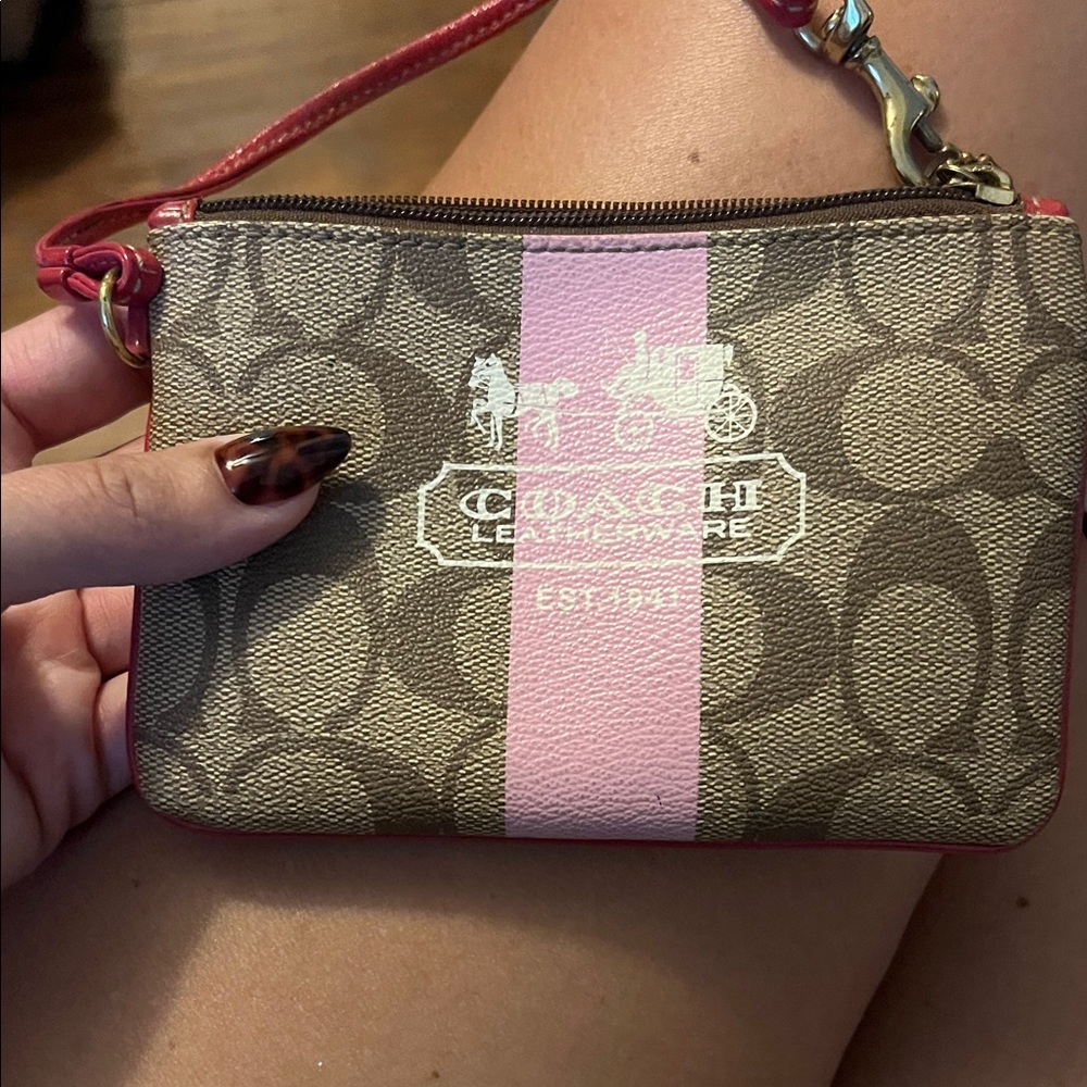 Coach Brown and Pink Signature Wristlet